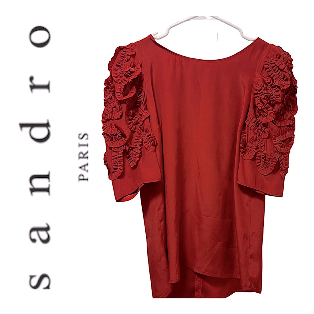 SANDRO Silk Top With Embellished Puff Sleeves Size US 6